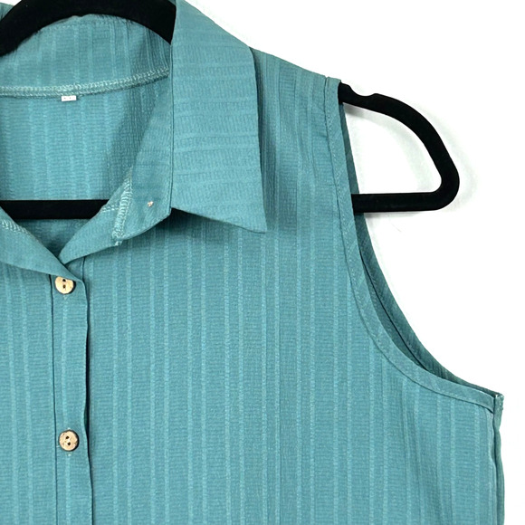 Unbranded Top Womens XLarge Teal Sleeveless Button-Up Collared Shirt Textured - Picture 3 of 9